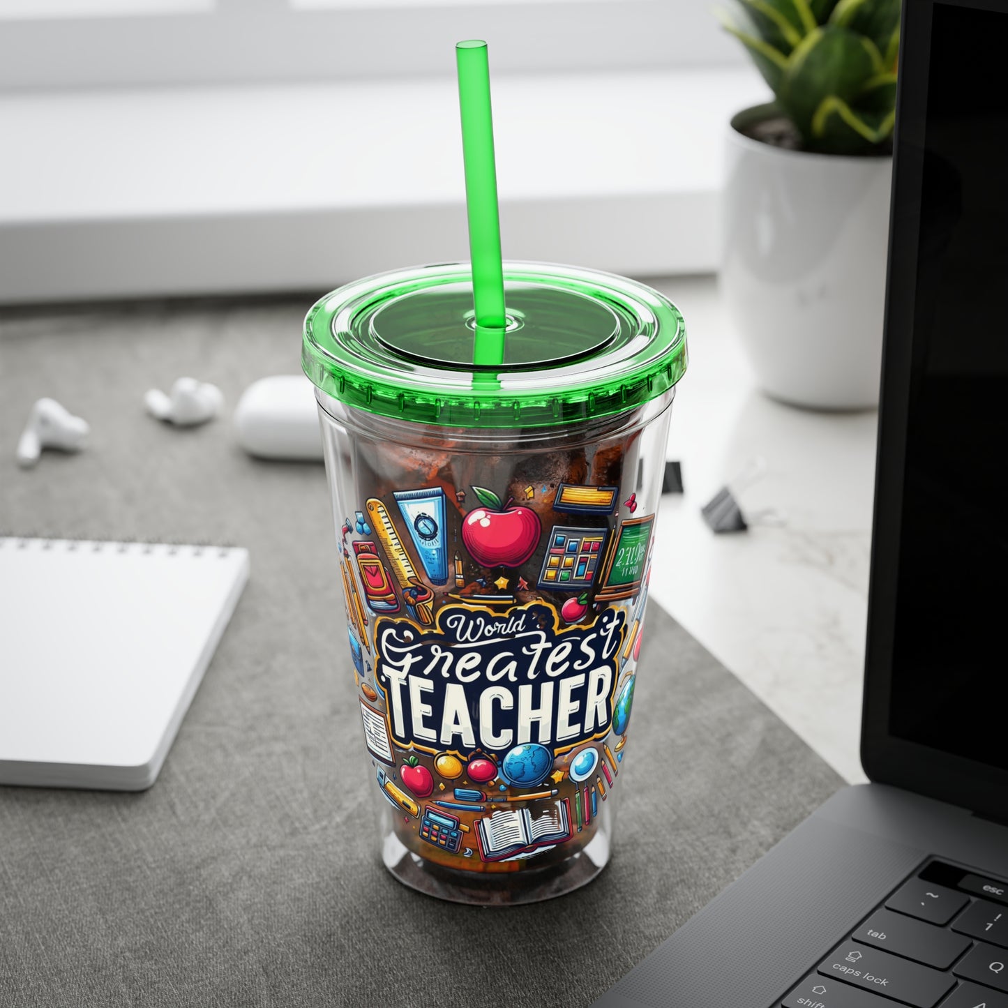 World's Greatest Teacher - Sunsplash Tumbler with Straw, 16oz (G2)