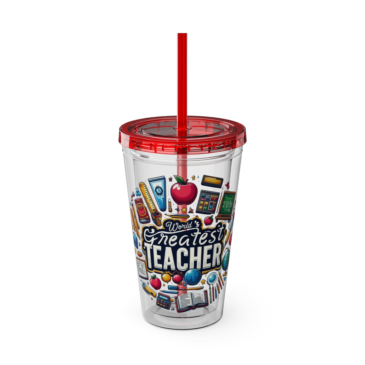 World's Greatest Teacher - Sunsplash Tumbler with Straw, 16oz (G2)