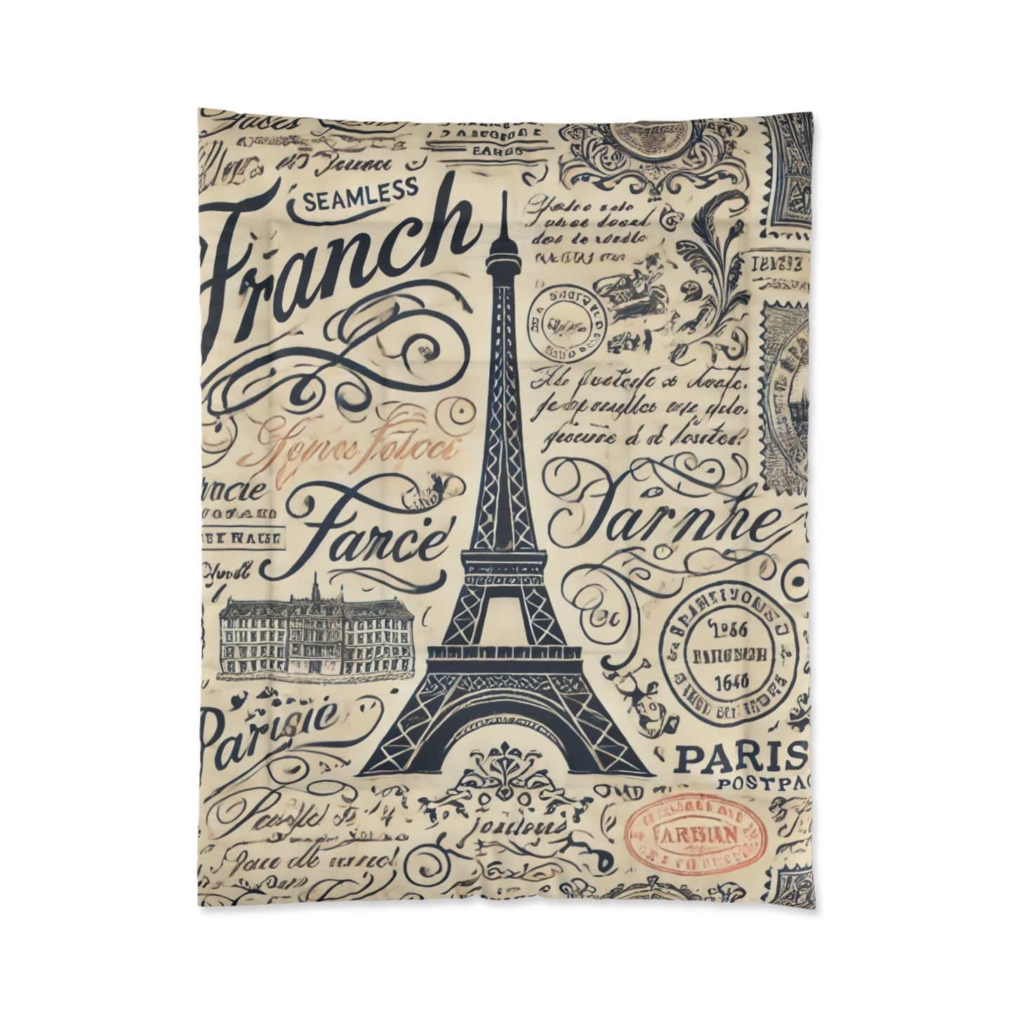 French Typography Eiffel Tower Comforter