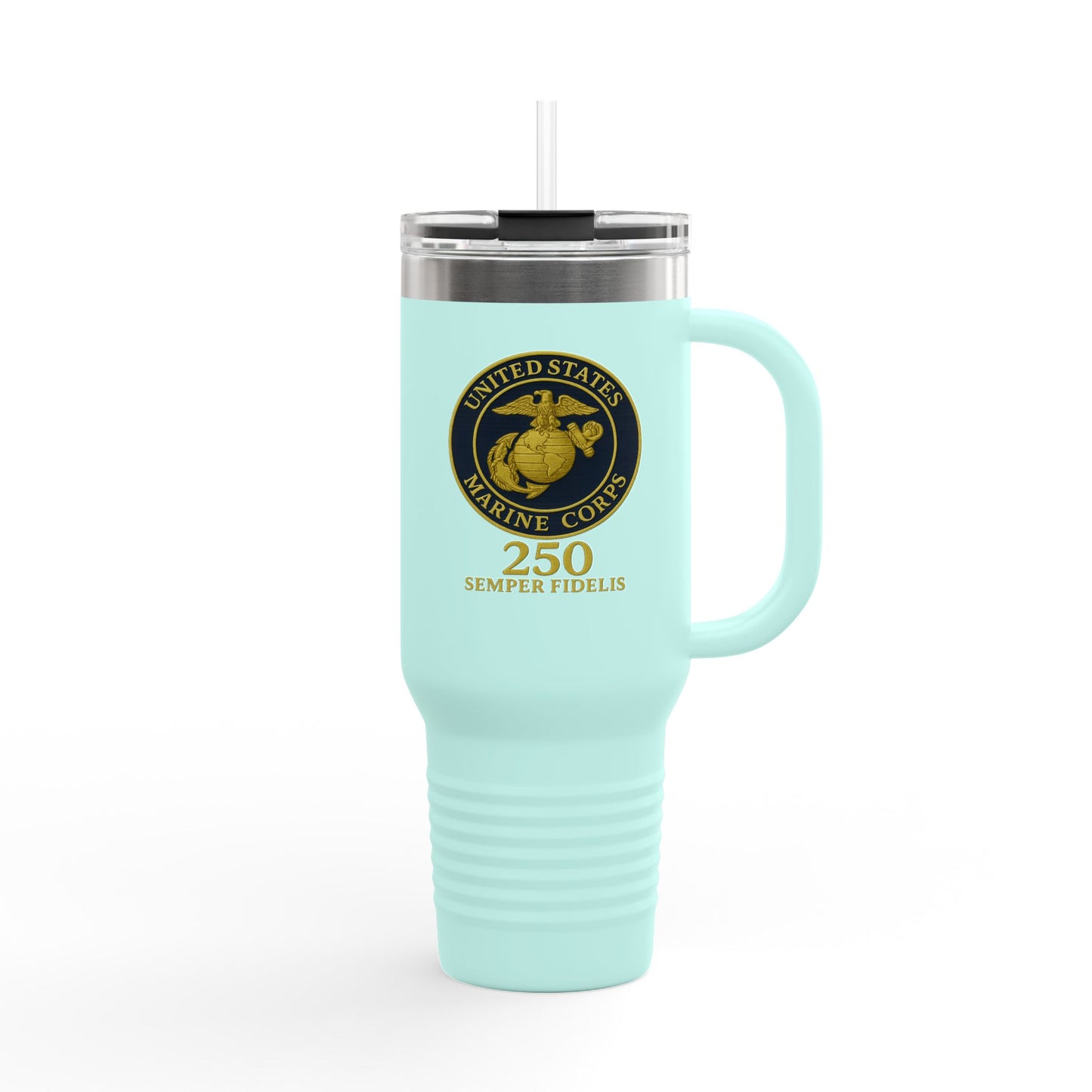 40oz Insulated Travel Mug - United States Marine Corps Semper Fidelis Design (Emblem On Navy Blue Background)