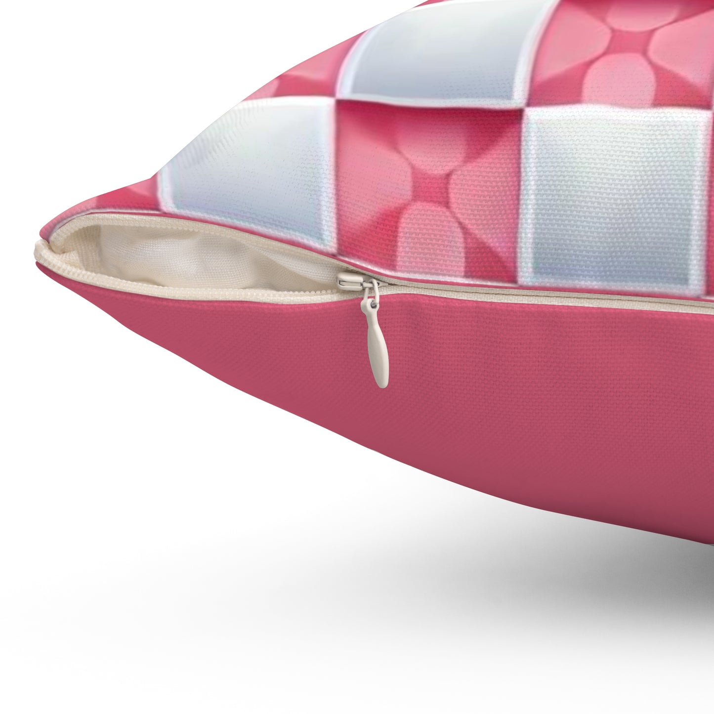 Rose Pink and White Spun Polyester Square Pillow