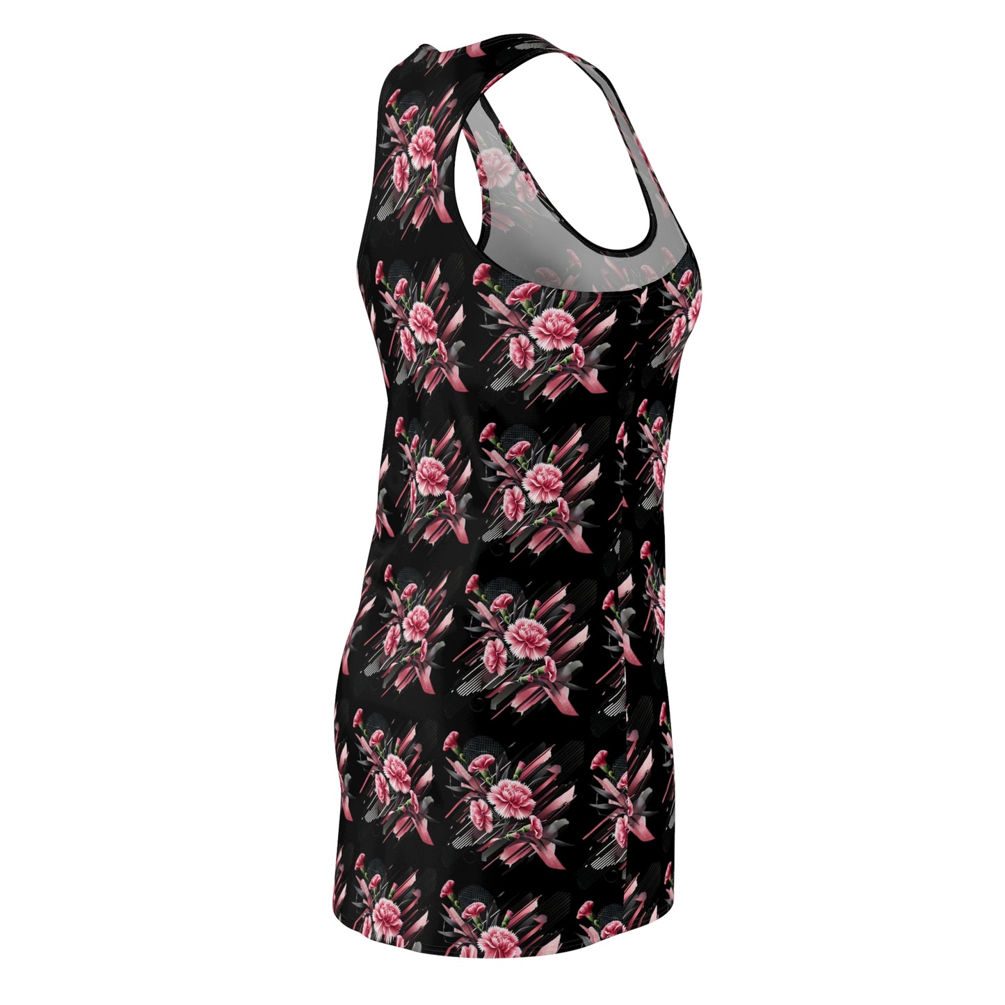 Pink Carnations On Black Racerback Dress