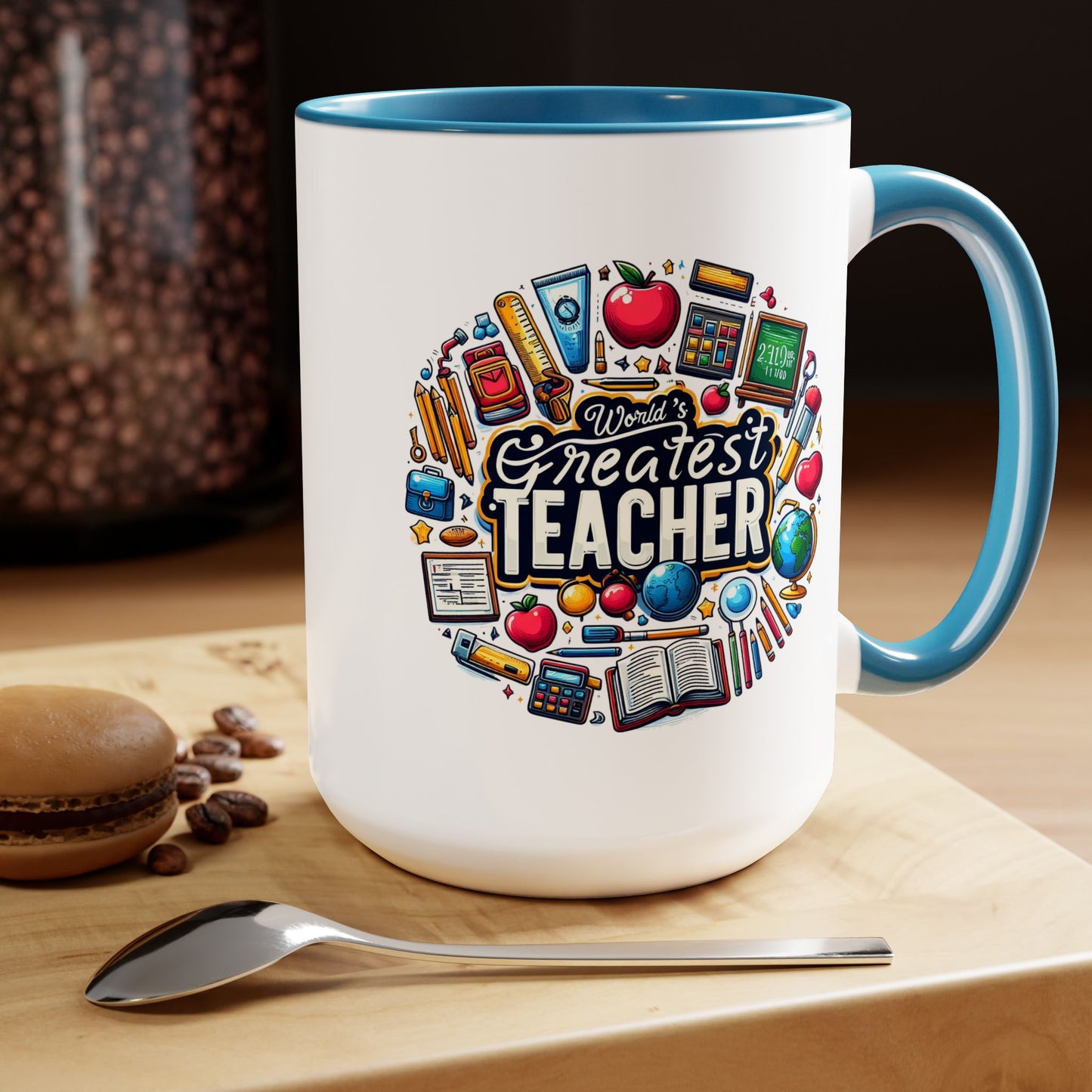 World's Greatest Teacher - Two-Tone Coffee Mugs, 15oz, (RightG2)