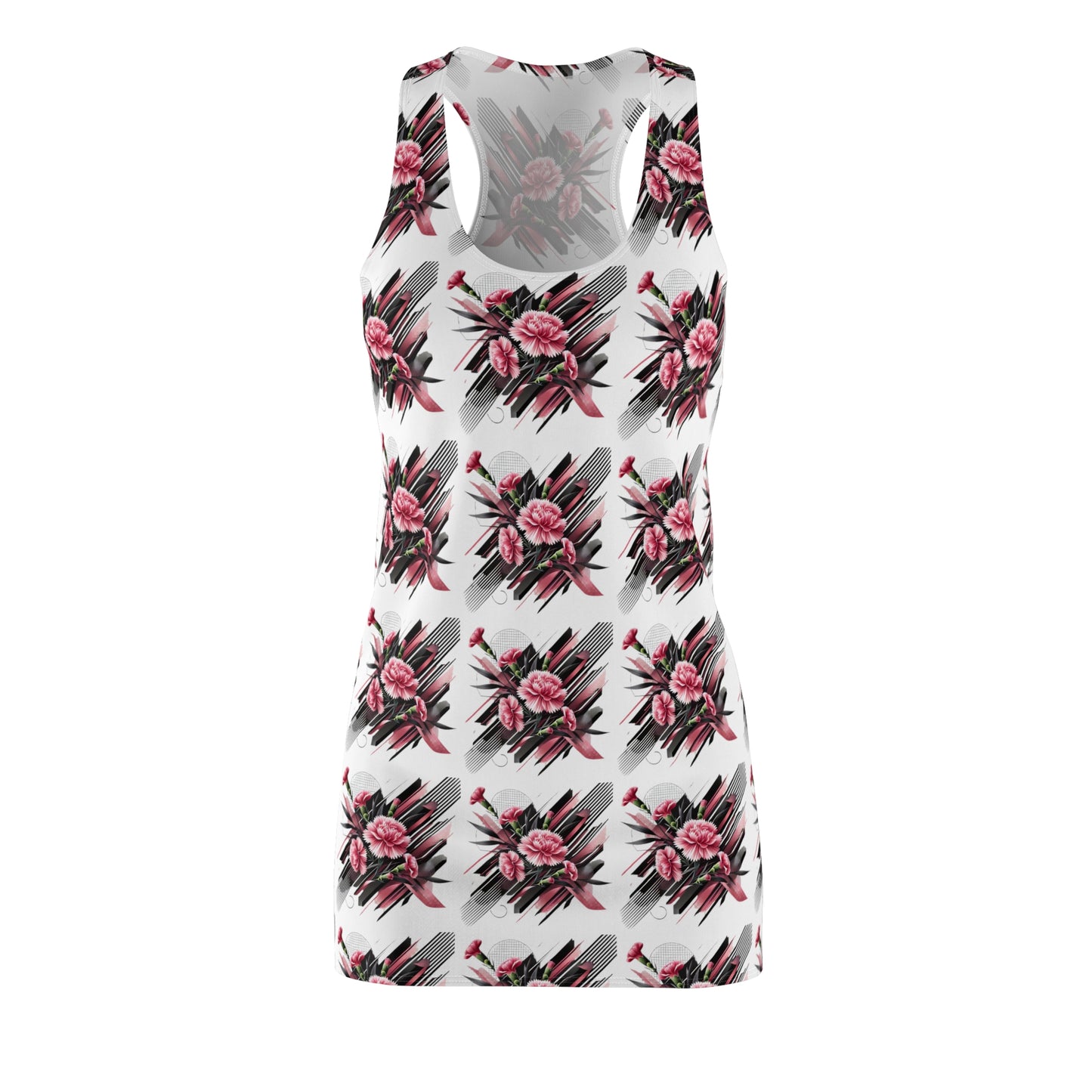 Pink Carnations On White Racerback Dress