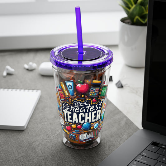 World's Greatest Teacher - Sunsplash Tumbler with Straw, 16oz (G2)
