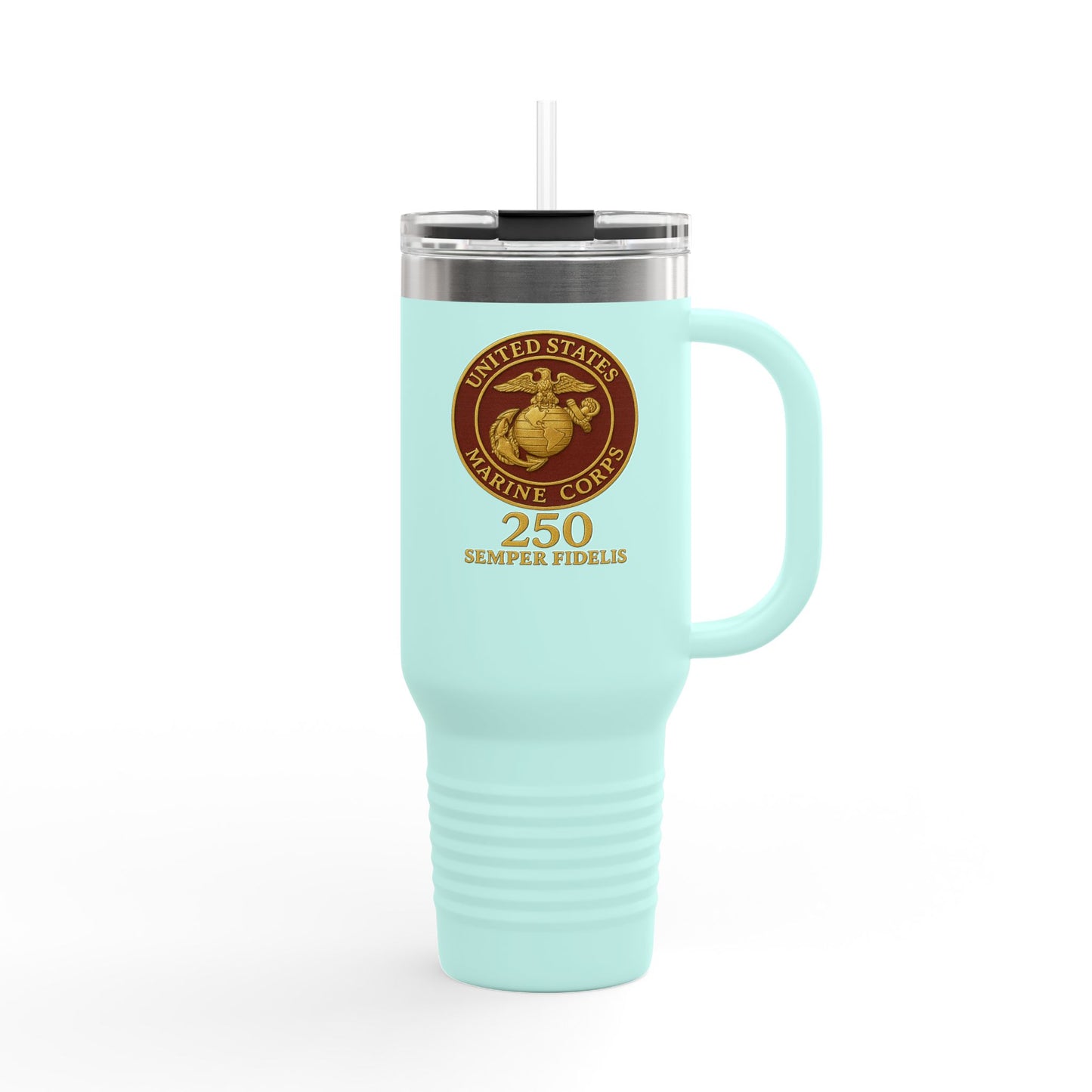 40oz Insulated Travel Mug - United States Marine Corps Semper Fidelis Design (Emblem Has Deep Red Background)