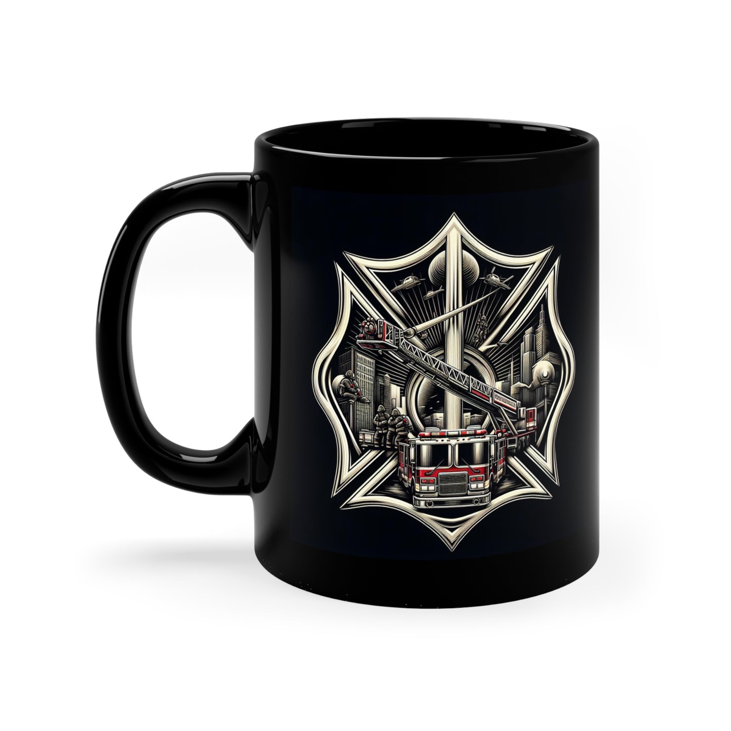 Courage Under Fire - Right Handed - Hook and Ladder - 11oz Black Coffee Mug