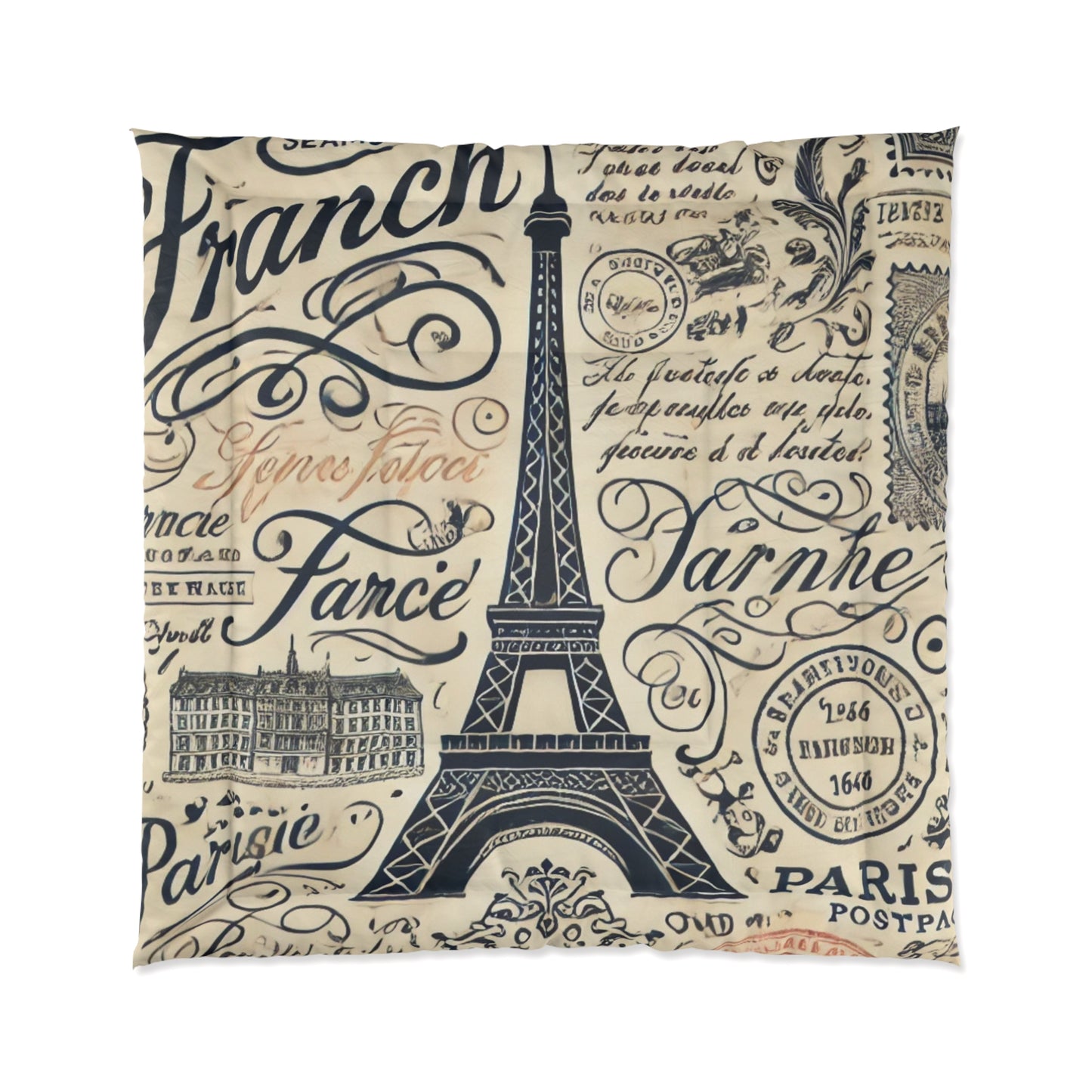 French Typography Eiffel Tower Comforter