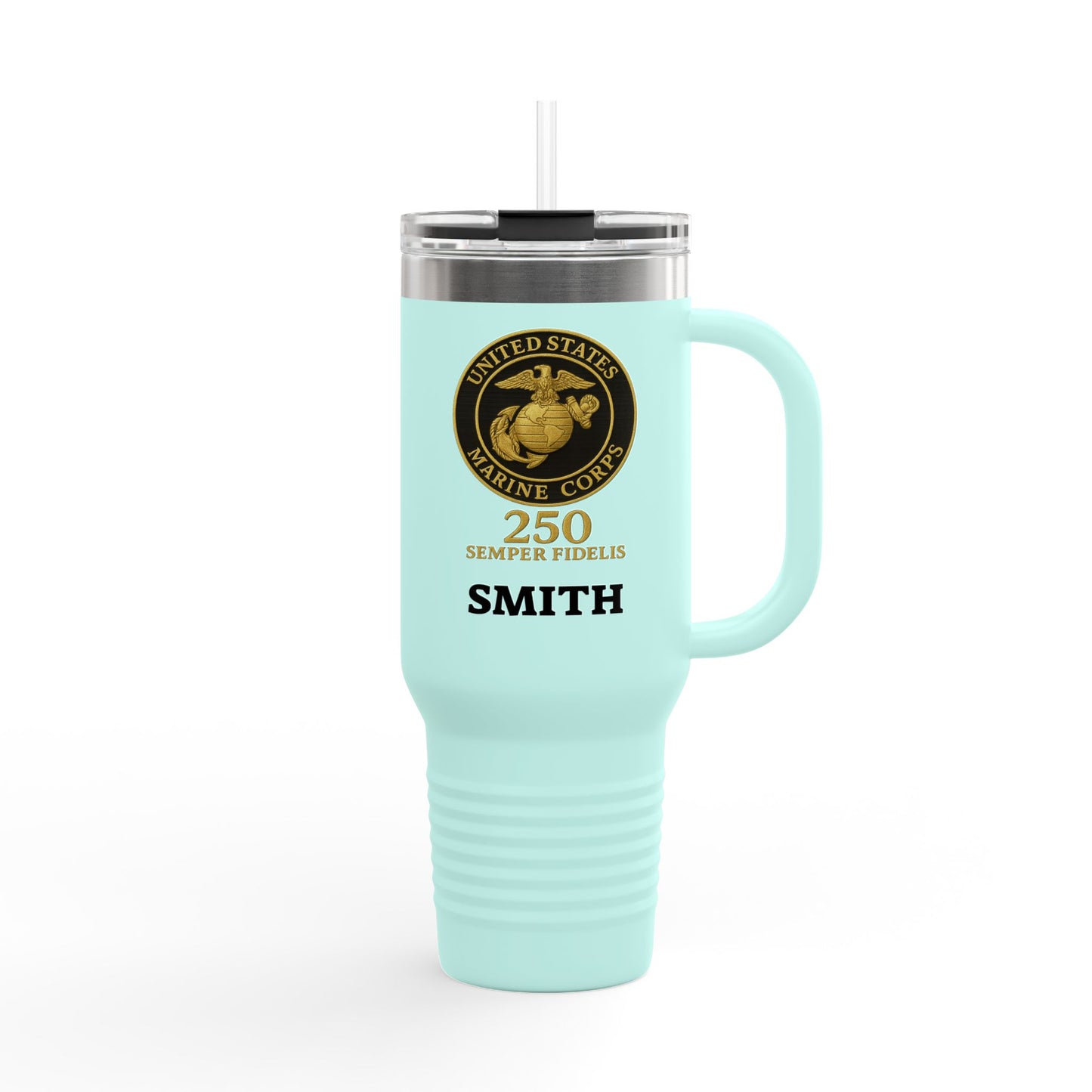 Customizable 40oz Insulated Travel Mug - United States Marine Corps Semper Fidelis Design (Emblem On Black Background)