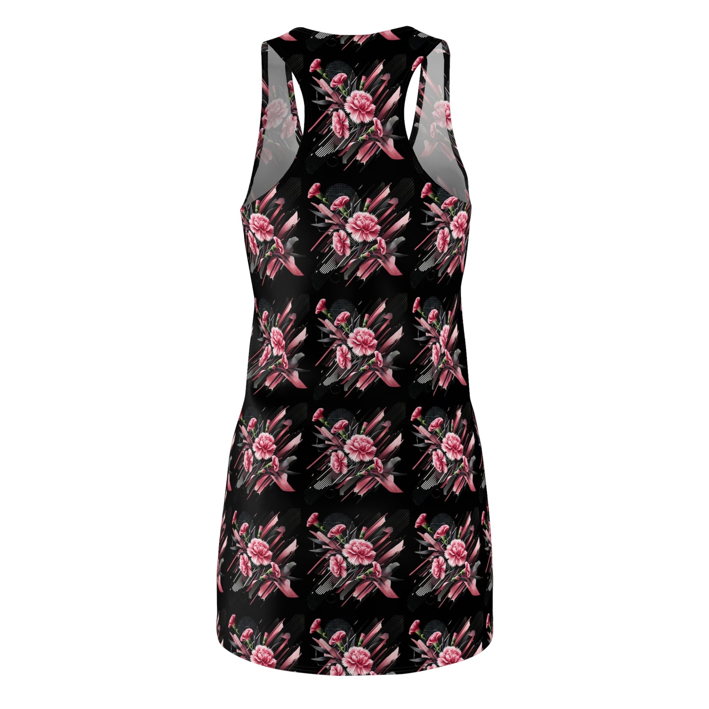 Pink Carnations On Black Racerback Dress