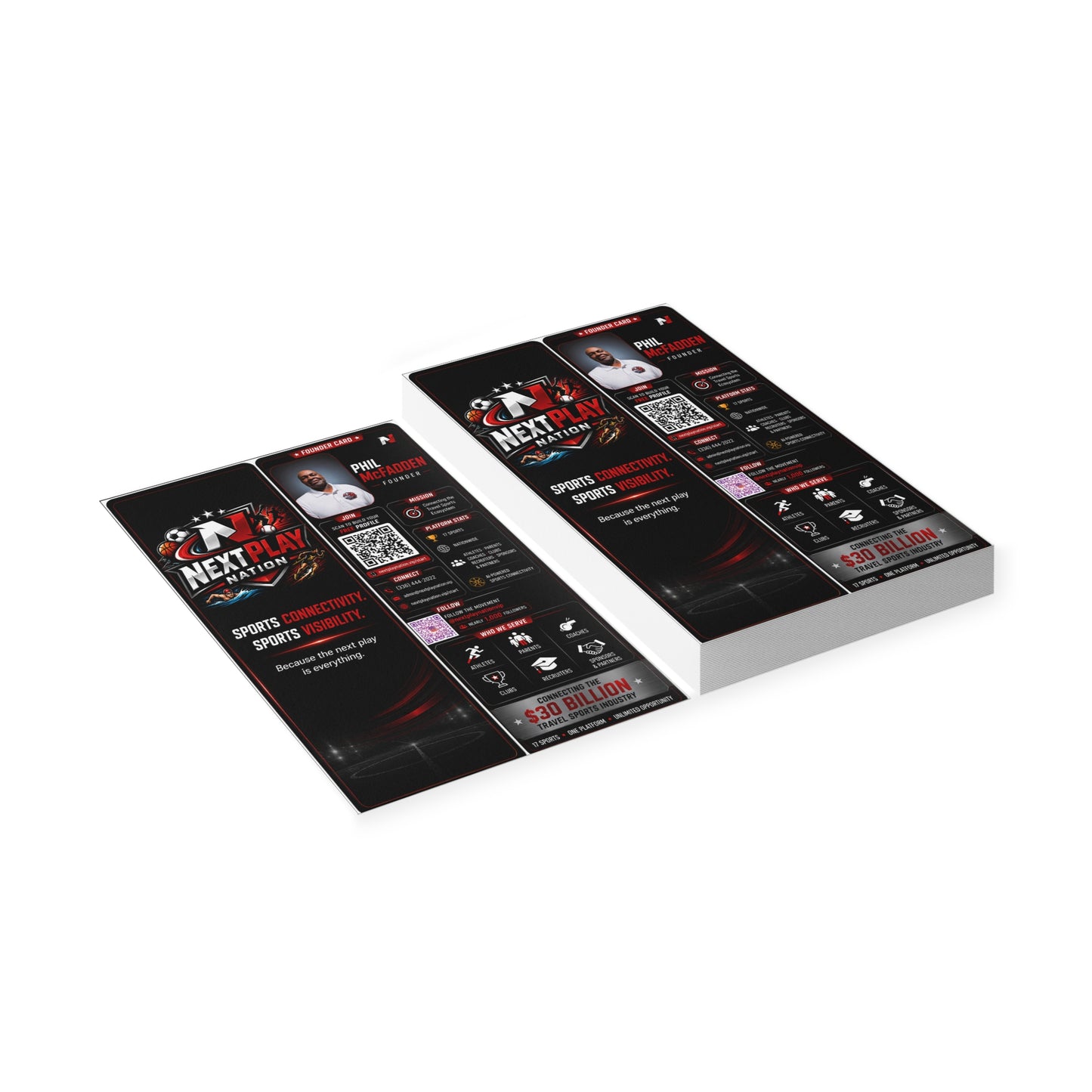 NextPlay Nation Logo Business Cards — Black Sports Branded Cards (Personalized)