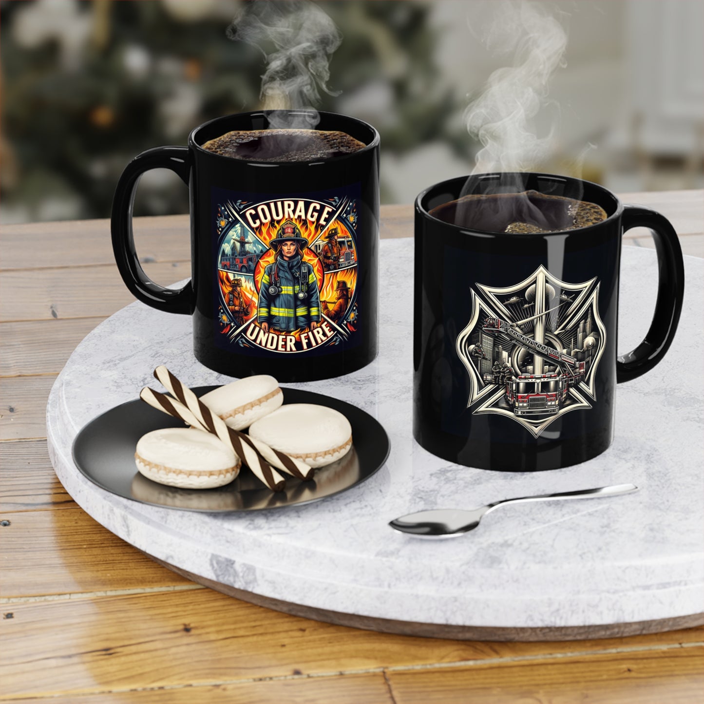 Courage Under Fire - Left Handed - Hook and Ladder - 11oz Black Coffee Mug