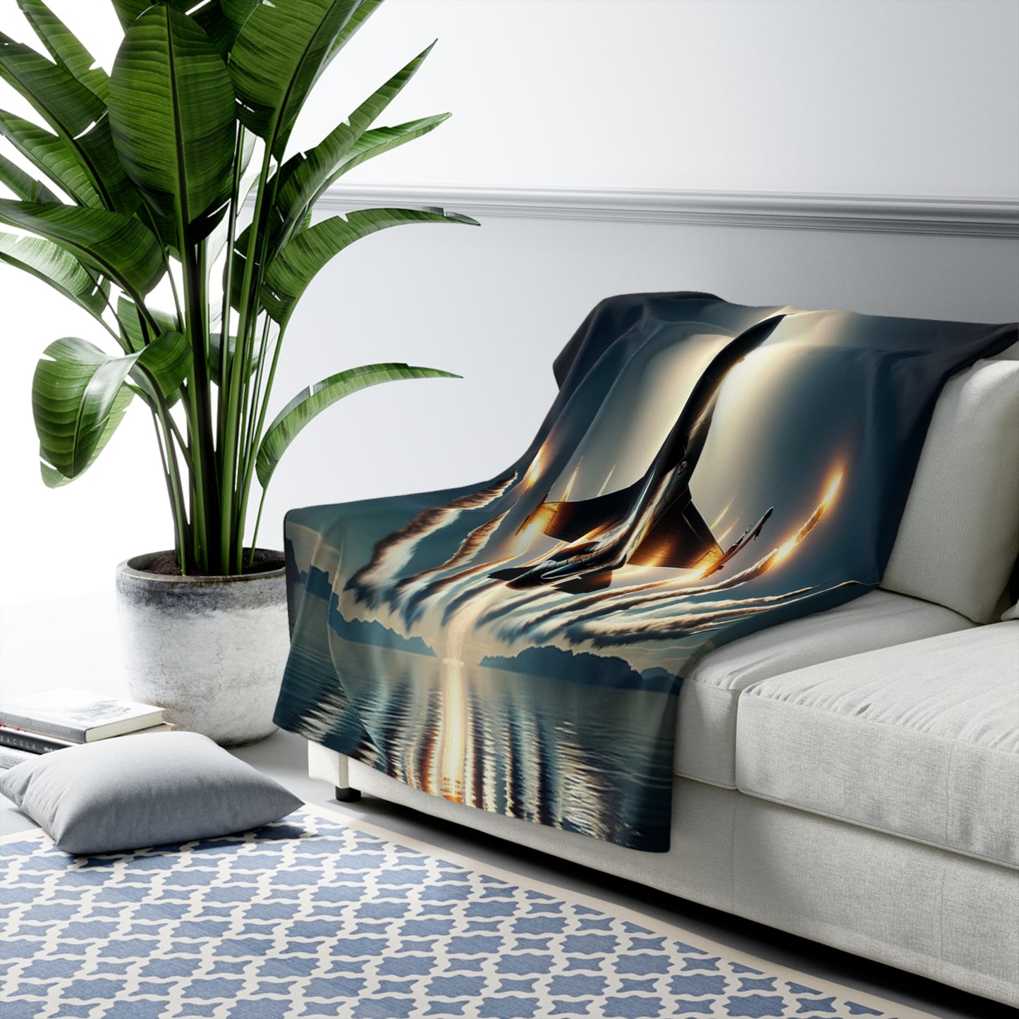 F16 Fighter With Full Afterburners  - Sherpa Fleece Blanket