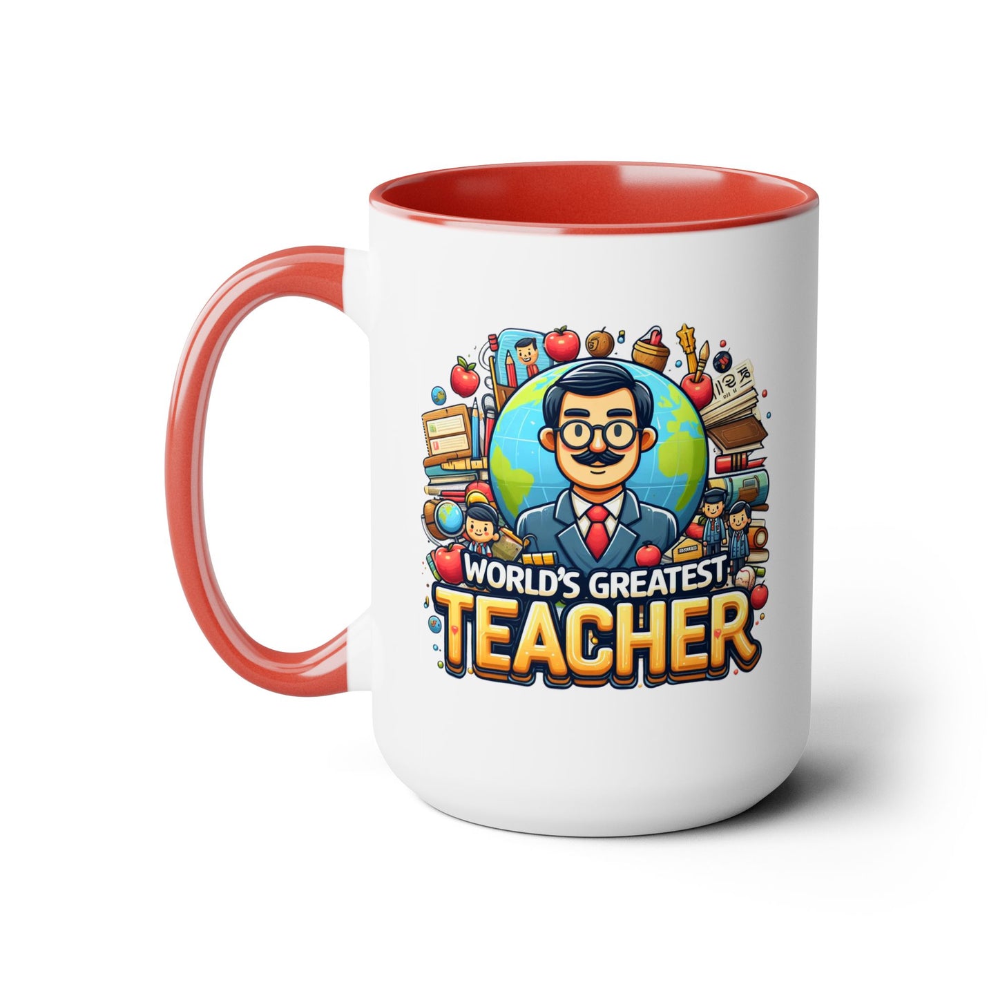 World's Greatest Teacher - Two-Tone Coffee Mugs, 15oz, (LeftG1)