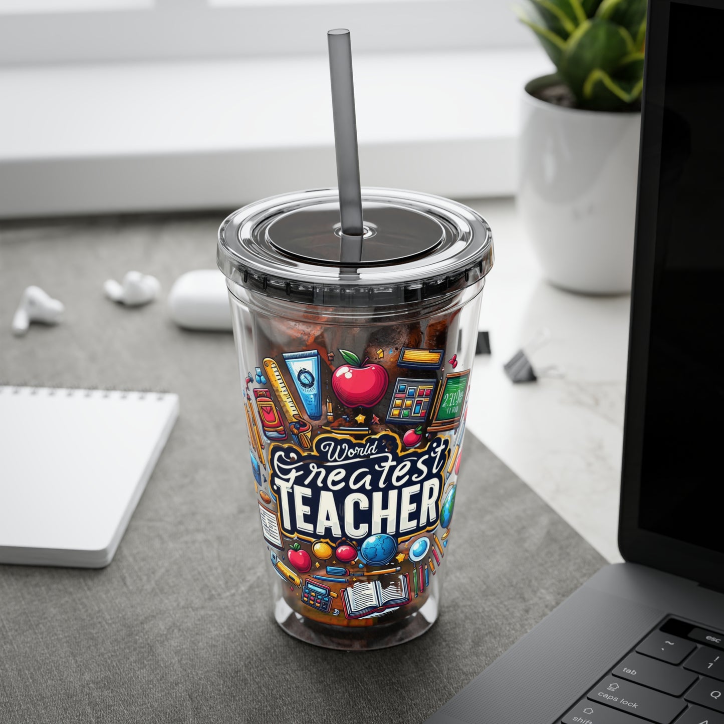 World's Greatest Teacher - Sunsplash Tumbler with Straw, 16oz (G2)