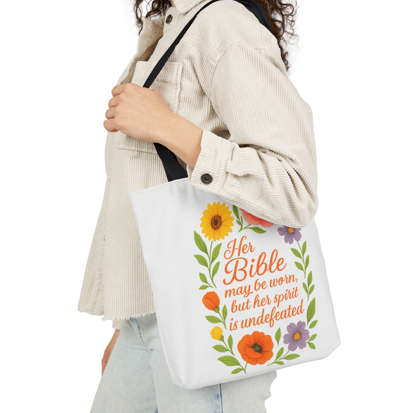 Inspirational Floral Canvas Tote Bag with 5-Color Straps