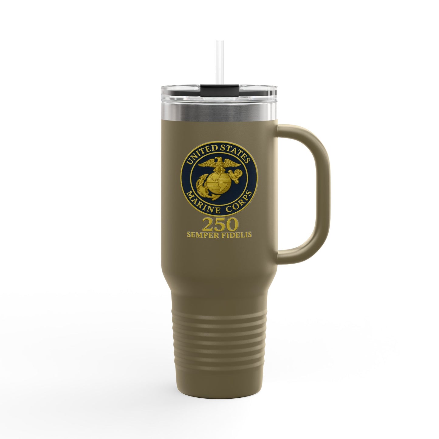 40oz Insulated Travel Mug - United States Marine Corps Semper Fidelis Design (Emblem On Navy Blue Background)