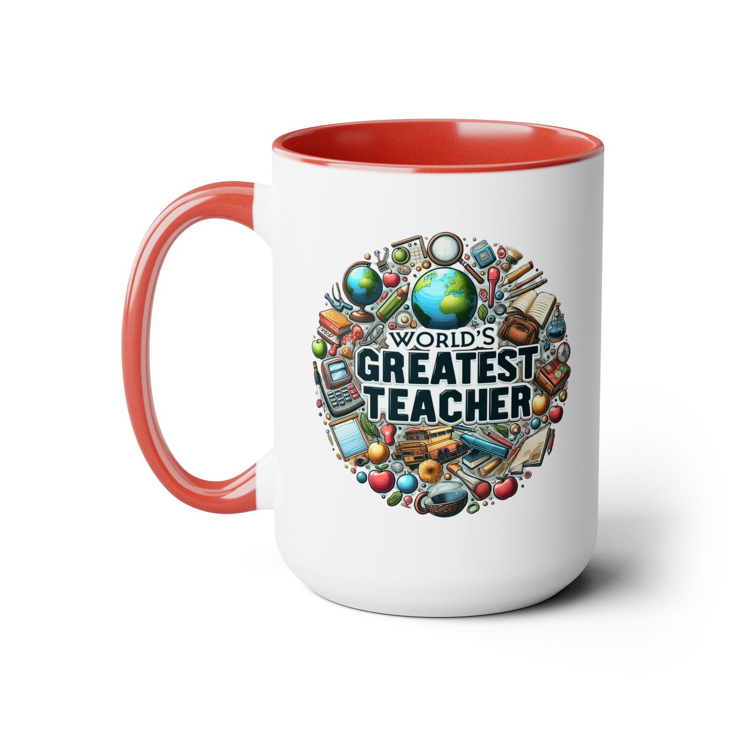 World's Greatest Teacher - Two-Tone Coffee Mugs, 15oz, (LeftG3)