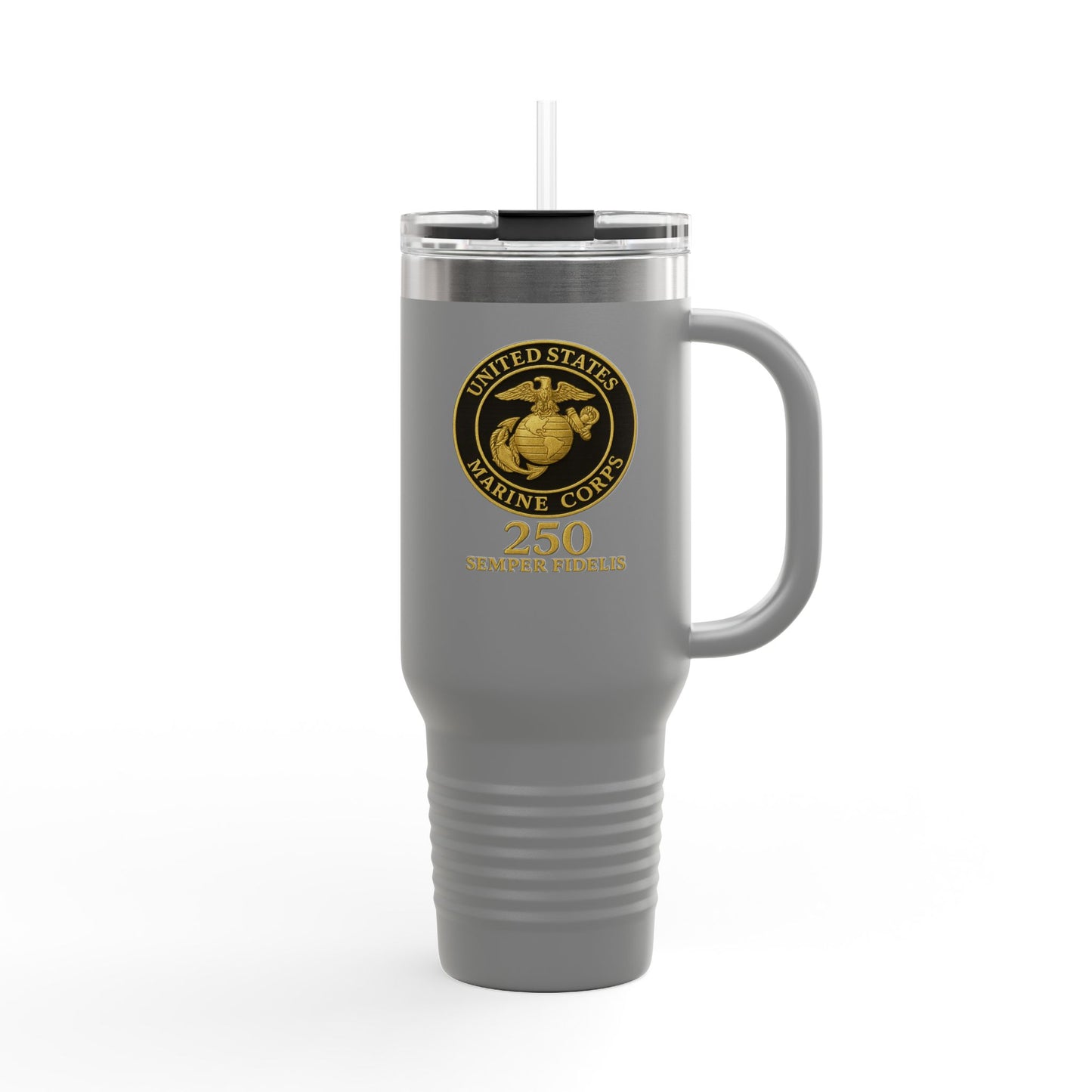 40oz Insulated Travel Mug - United States Marine Corps Semper Fidelis Design (Emblem On Black Background)