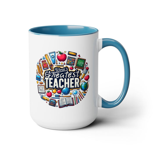 World's Greatest Teacher - Two-Tone Coffee Mugs, 15oz, (RightG2)