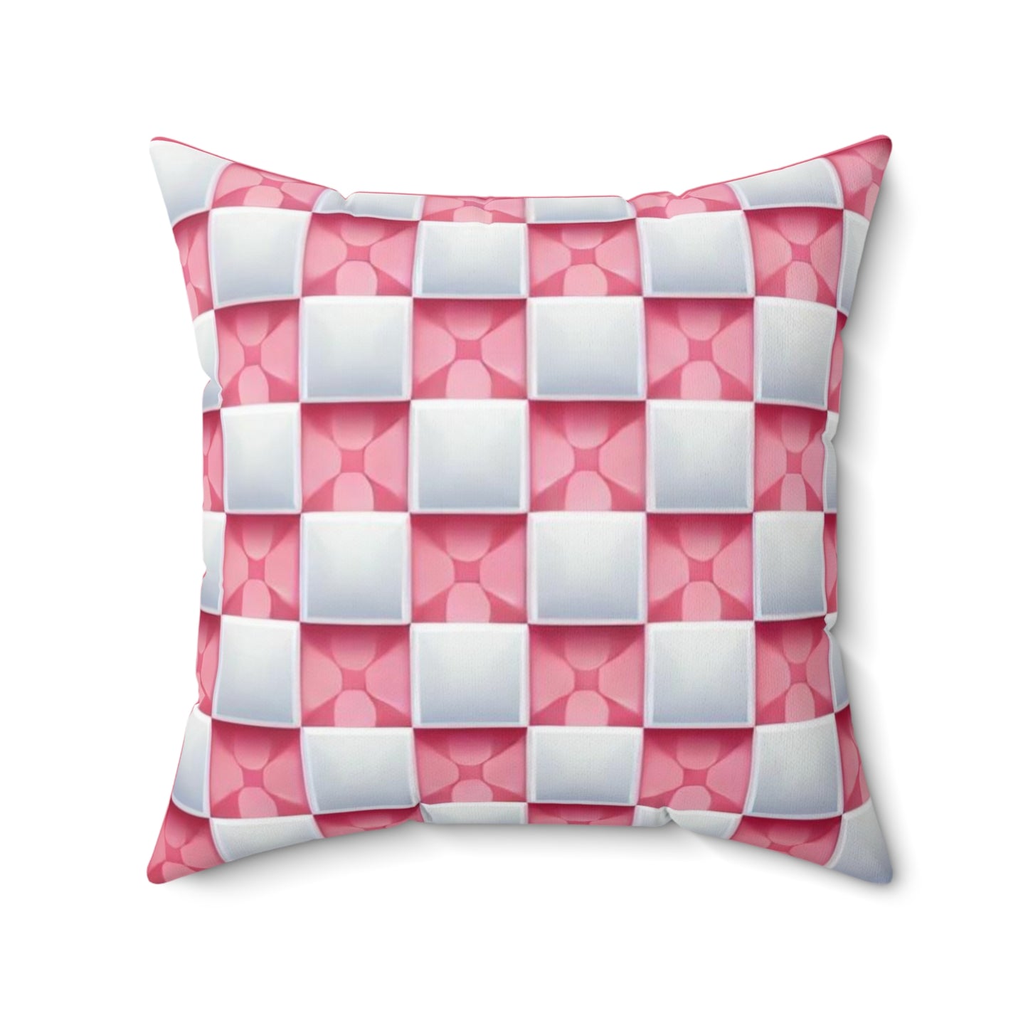 Rose Pink and White Spun Polyester Square Pillow