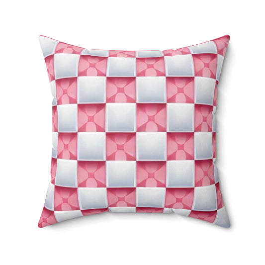 Rose Pink and White Spun Polyester Square Pillow