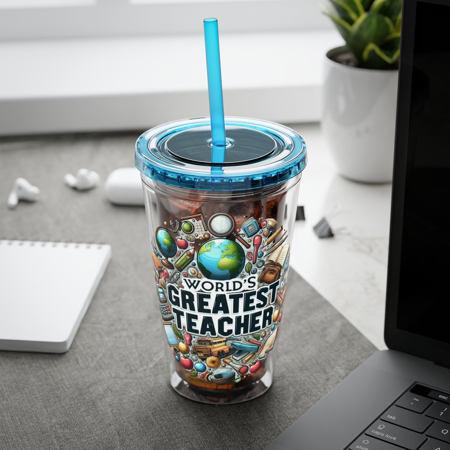 World's Greatest Teacher - Sunsplash Tumbler with Straw, 16oz (G3)