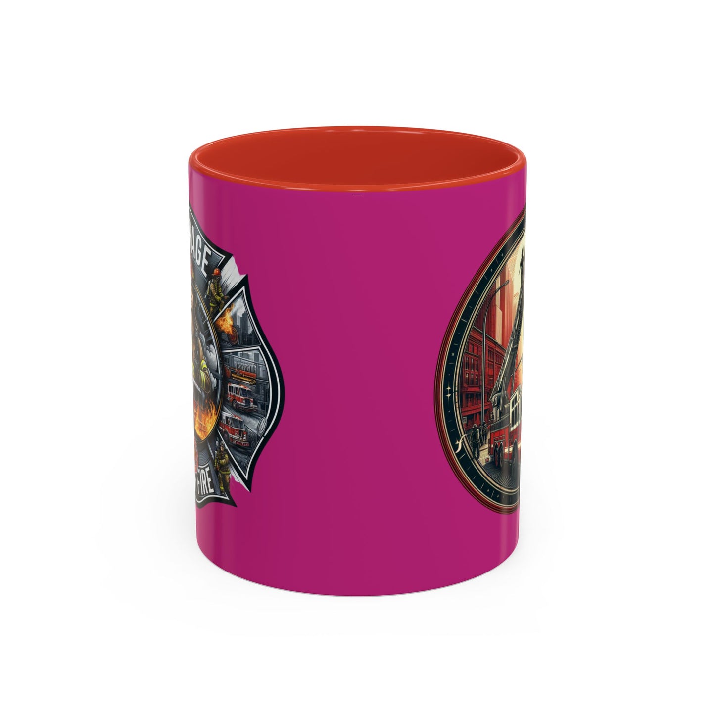 Courage Under Fire - Fire Chief - Hook and Ladder - Pink/White Accent Coffee Mug, 11oz