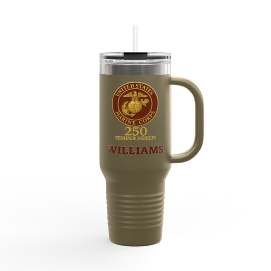 Customizable 40oz Insulated Travel Mug - United States Marine Corps Semper Fidelis Design (Emblem Has Deep Red Background)