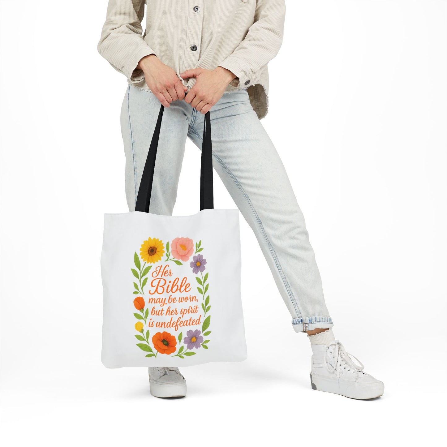 Inspirational Floral Canvas Tote Bag with 5-Color Straps
