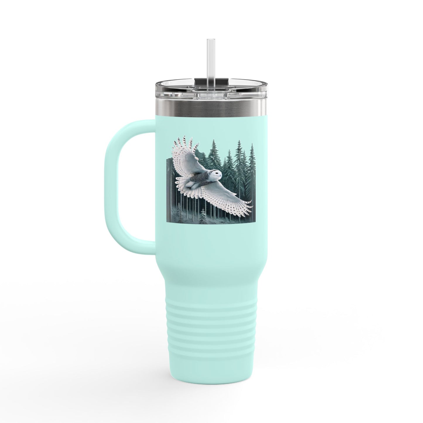 Personalized, Snow Owl, 40oz Stainless Steel, Spillproof Insulated Travel Mug