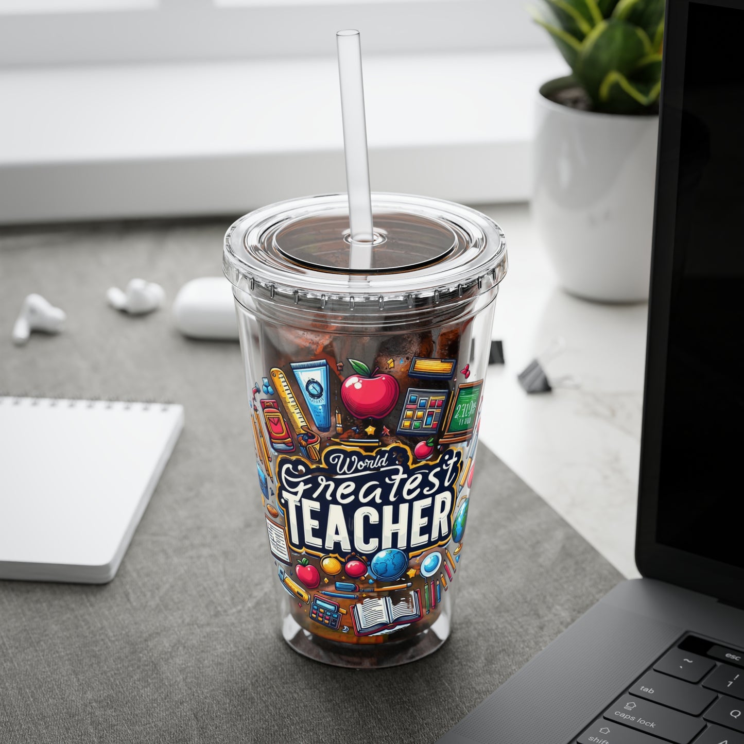 World's Greatest Teacher - Sunsplash Tumbler with Straw, 16oz (G2)