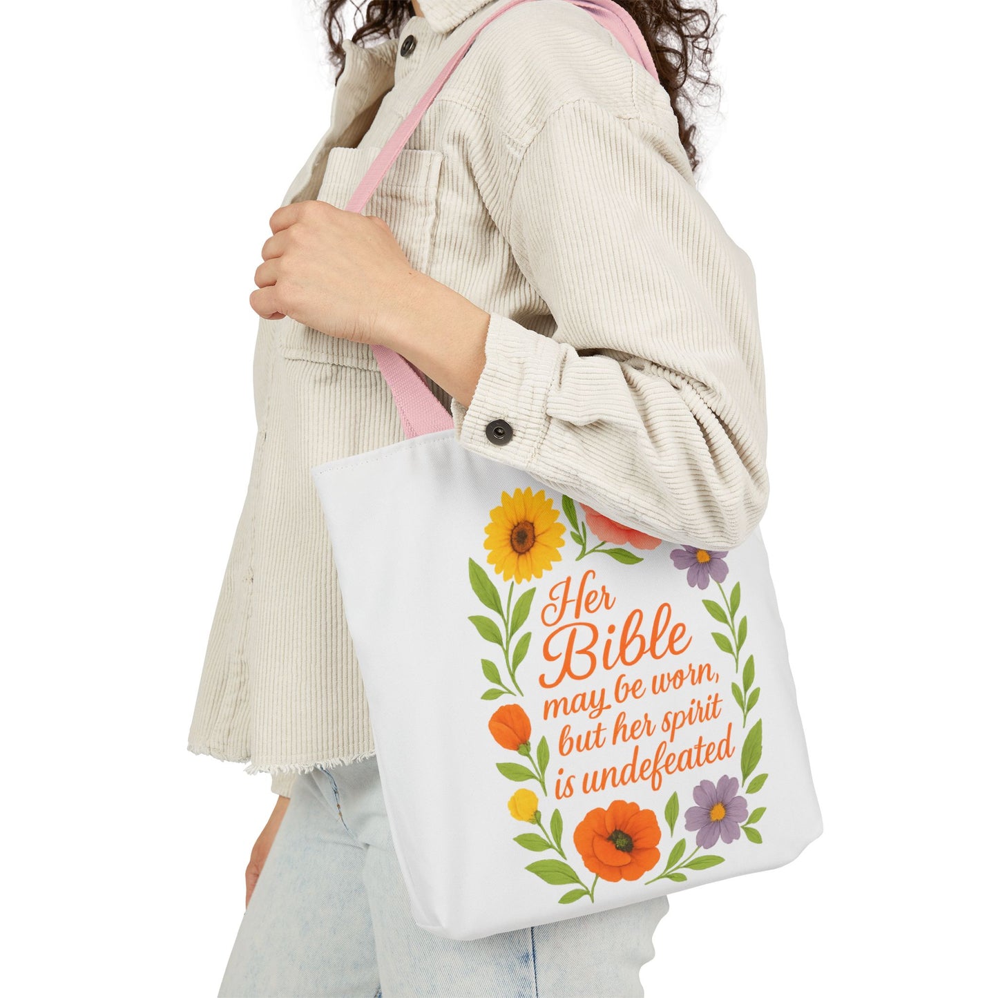 Inspirational Floral Canvas Tote Bag with 5-Color Straps
