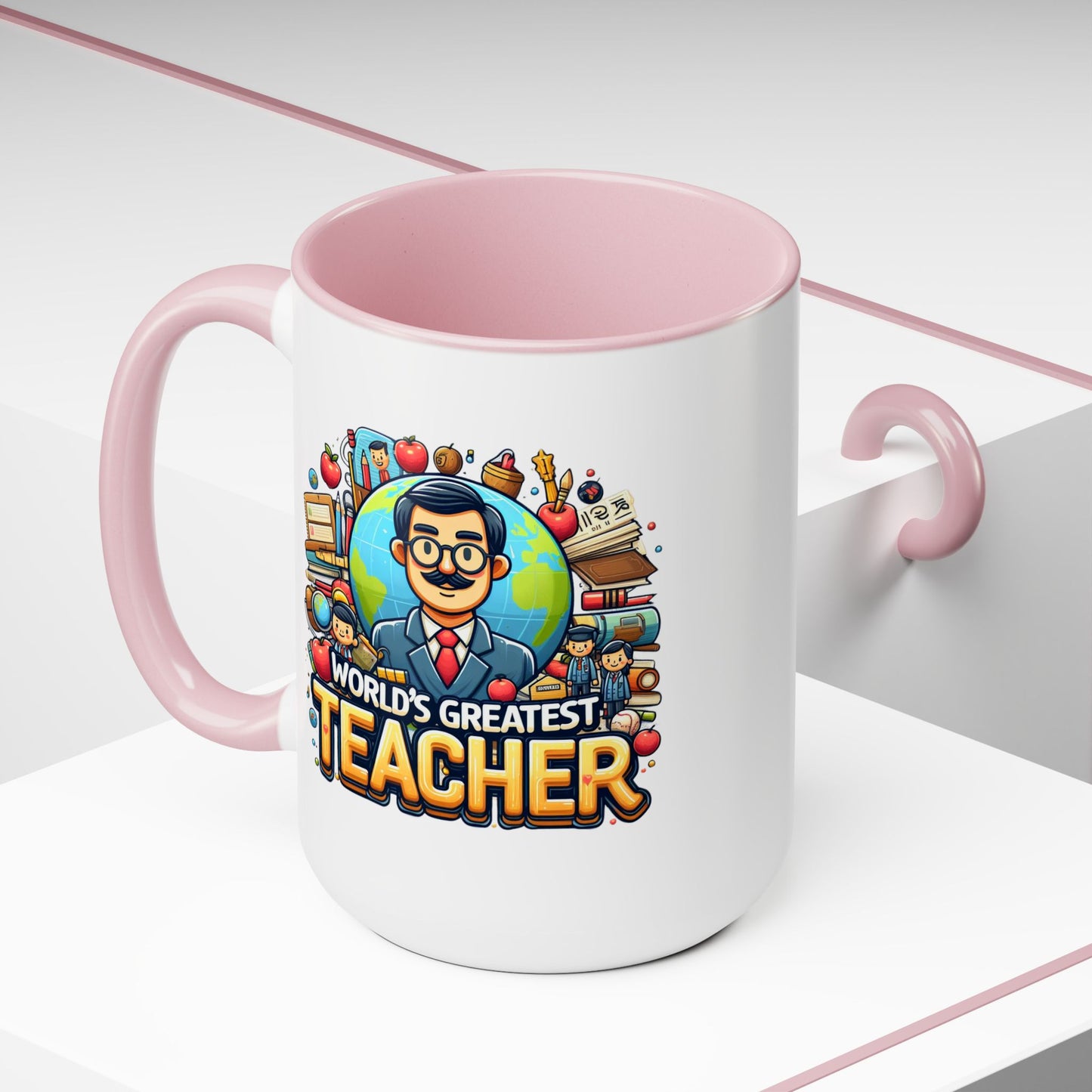 World's Greatest Teacher - Two-Tone Coffee Mugs, 15oz, (LeftG1)