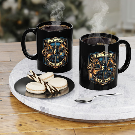 Duty, Honor, and Sacrifice - Police - 2 Sided - 11oz Black Coffee Mug