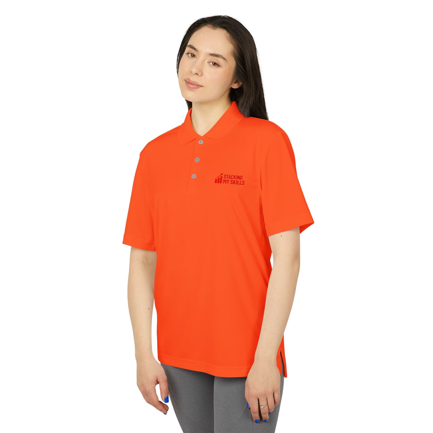 Adidas Performance Polo with 'Stacking My Skills' design (Red), Sporty Polo Shirt for Golf, Tennis, and Casual Wear